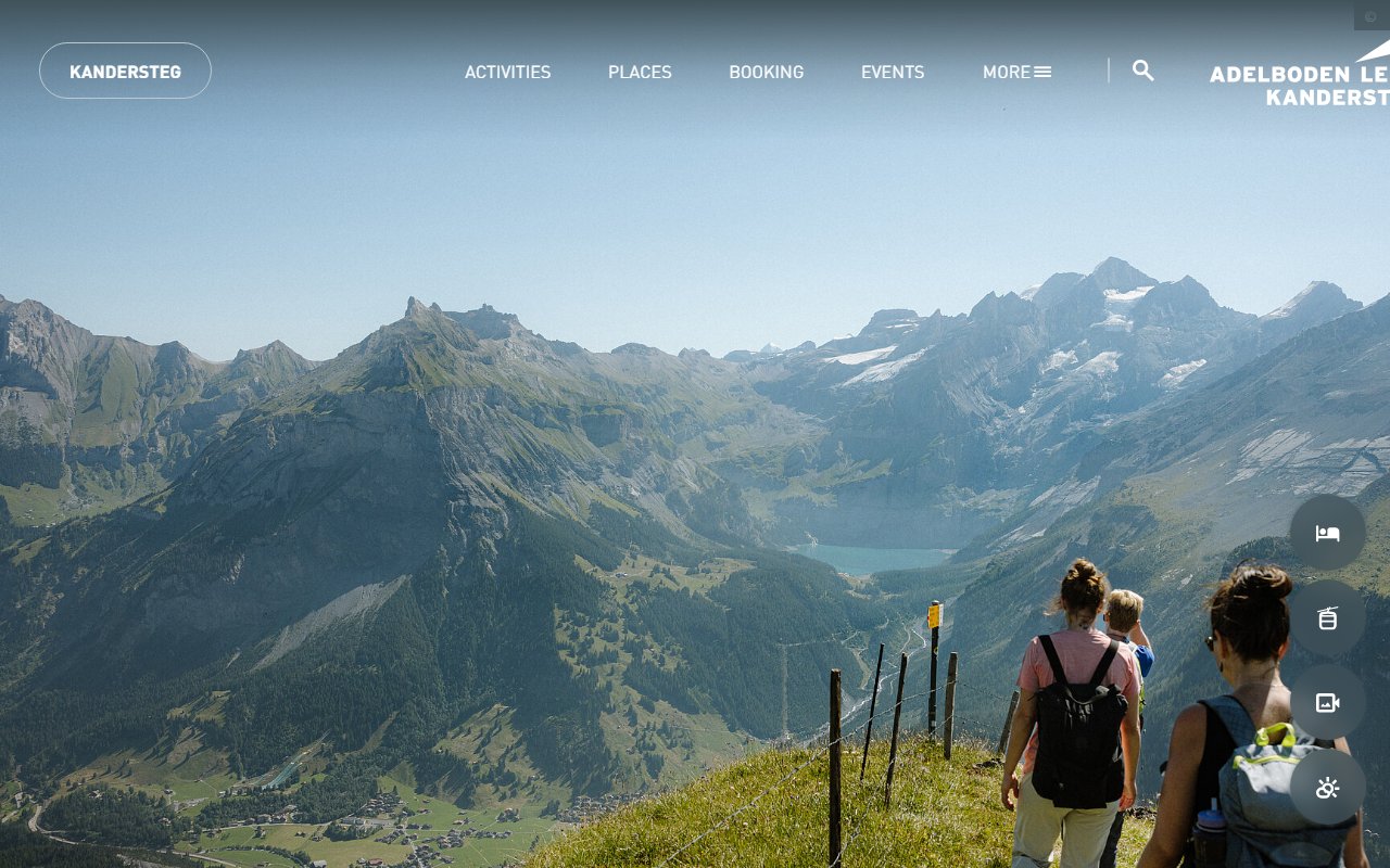Kandersteg hiking guide from the official Tourismus Adelboden-Lenk-Kandersteg website, featuring trail routes to Oeschinensee in the Bernese Oberland alpine valley
