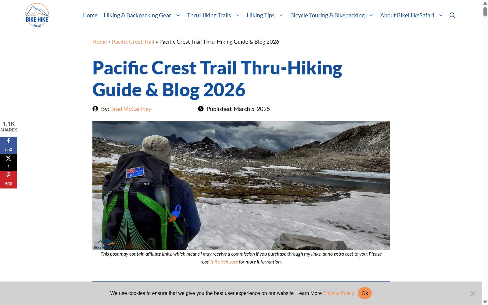 Screenshot of Brad McCartney's PCT Guide
