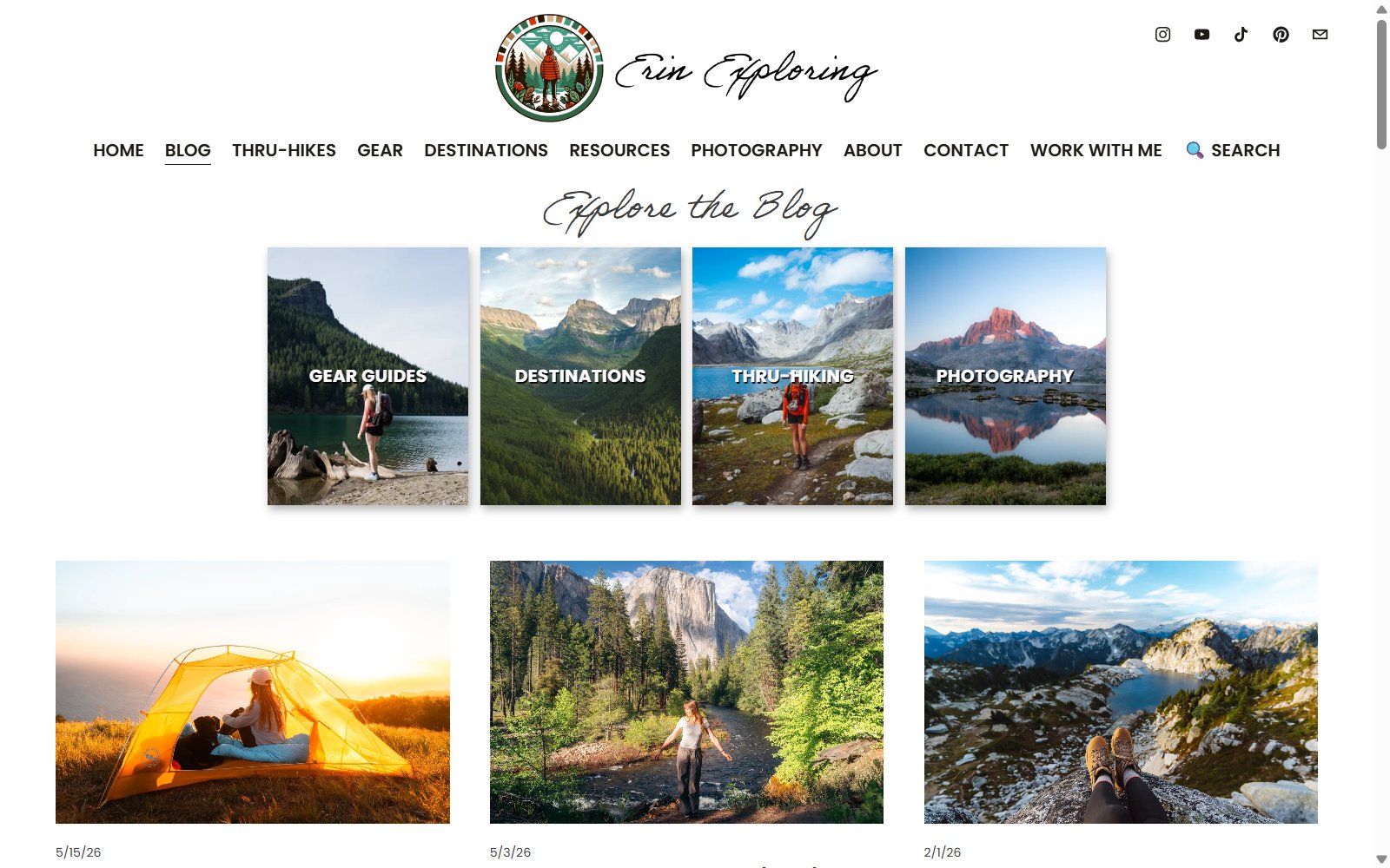 Screenshot of Erin Exploring blog