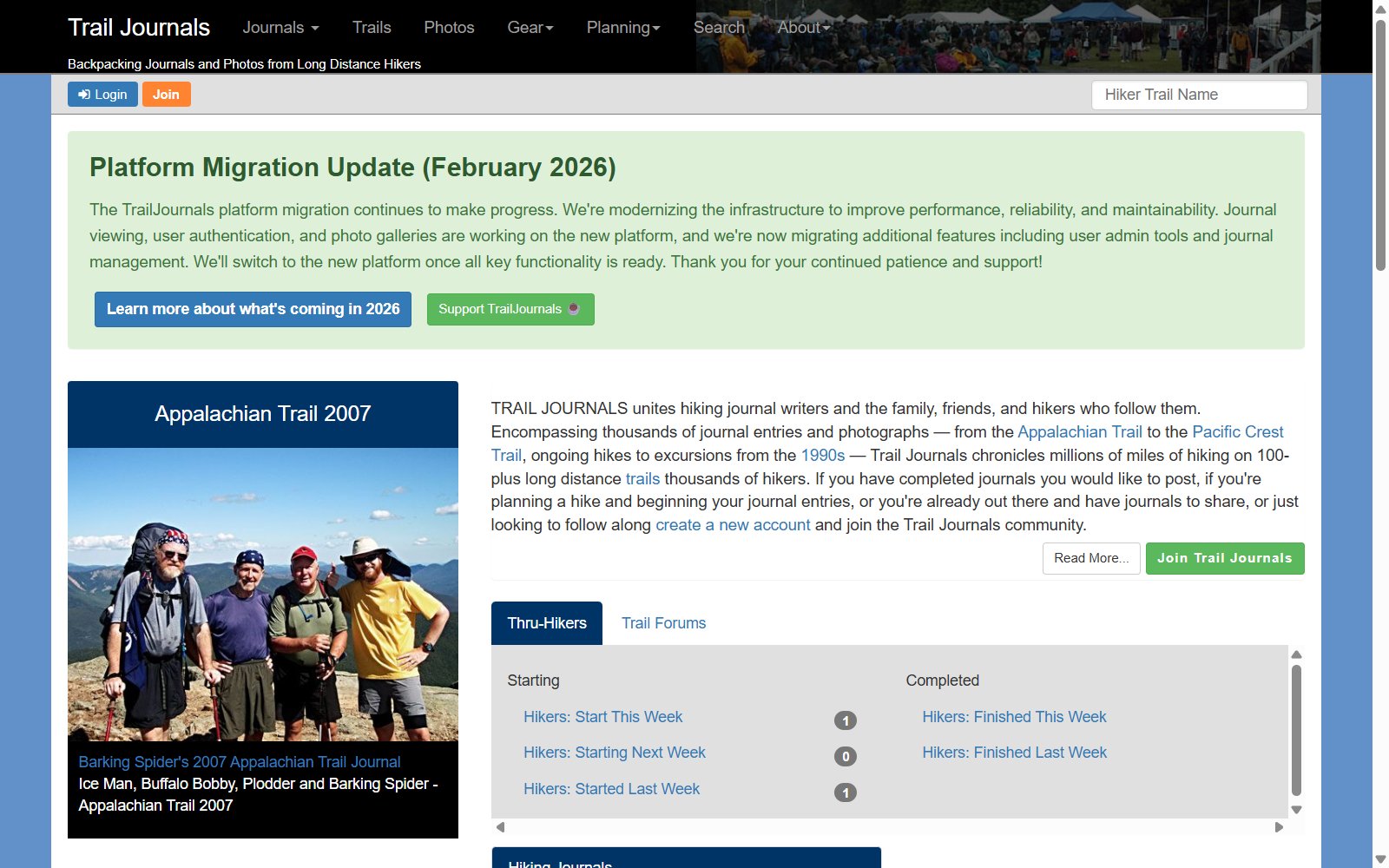 Screenshot of Trail Journals